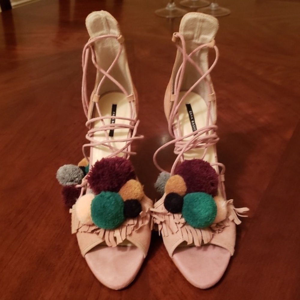 Zara pink pom pom heels